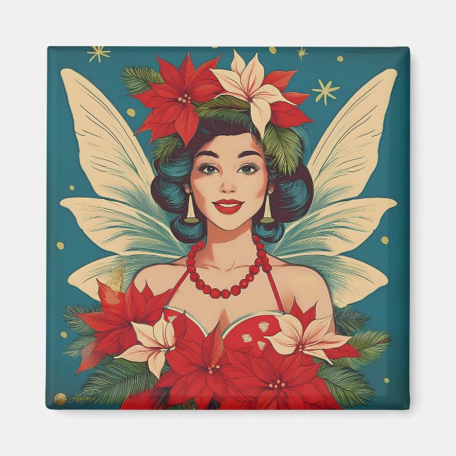 Retro 50s Tropical Christmas Pin-Up Beauty Queen Magnet (Front)