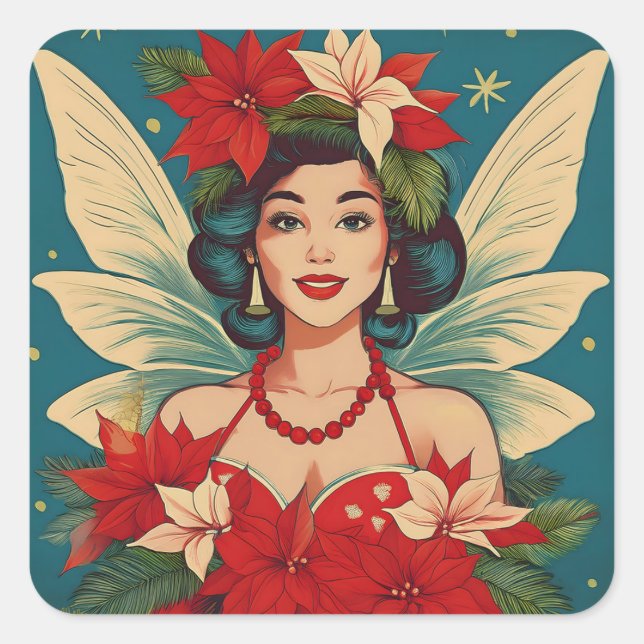 Retro 50s Tropical Christmas Pin-Up Beauty Queen Square Sticker (Front)