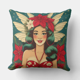 Retro 50s Tropical Christmas Pin-Up Girl Cushion