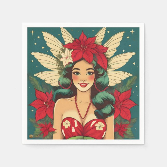 Retro 50s Tropical Christmas Pin-Up Girl Napkin (Front)