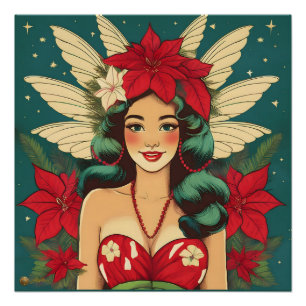 Retro 50s Tropical Christmas Pin-Up Girl Poster
