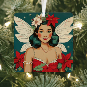 Retro 50s Tropical Christmas Pin-Up Starlet Metal Tree Decoration