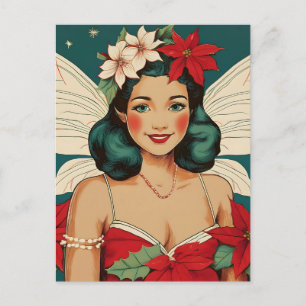 Retro 50s Tropical Christmas Pin-Up Starlet Postcard