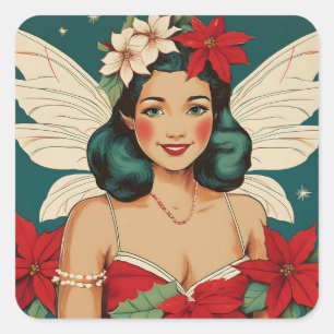 Retro 50s Tropical Christmas Pin-Up Starlet Square Sticker