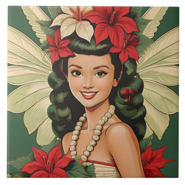 Retro 50s Tropical Christmas Princess Tile (Front)