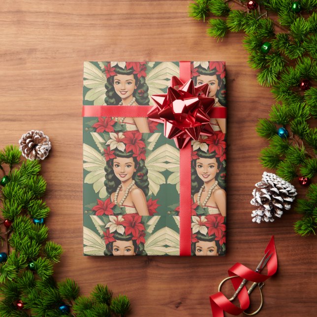 Retro 50s Tropical Christmas Princess Wrapping Paper (Holiday Gift)