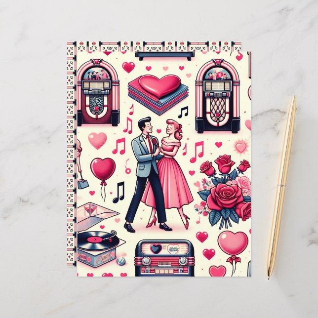 Retro 50s Valentine Scrapbook Paper (Front/Back In Situ)