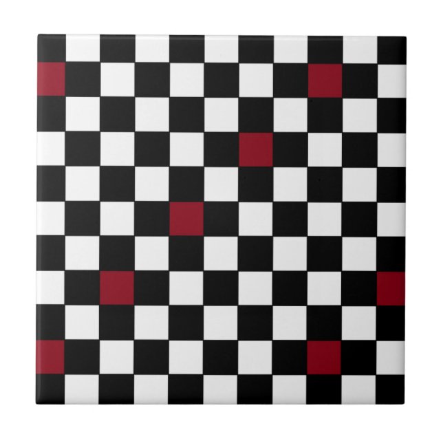 Retro 50s Wine Black Chequerboard Decorator Tile 4 (Front)