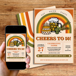 Retro 50th Birthday Beer Party 1970s Cheers Invitation