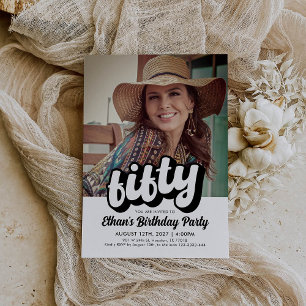 Retro 50th Birthday Invitation   Fifty Birthday