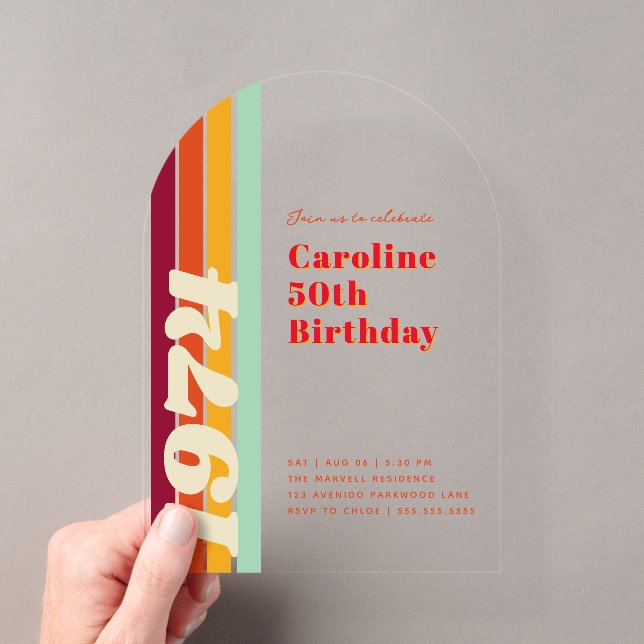 Retro 50th Birthday Party Arch Acrylic Invitations (Insitu (Handheld))