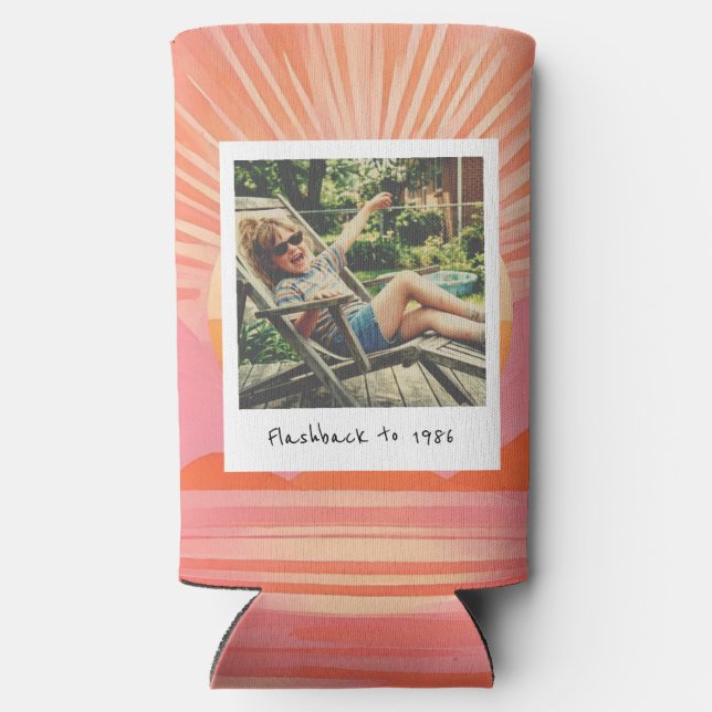 Retro 50th Birthday Pink Sunset Can Cooler (Back)