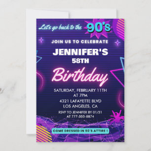 Retro 58th birthday invitation Back to the 90s