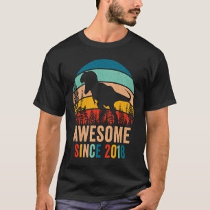 Retro 5th Bday Dinosaur T Rex Boys Awesome Since 2 T-Shirt