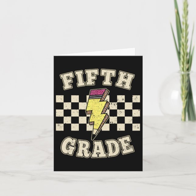 Retro 5th Fifth Grade Teacher Lightning Bolt Teach Card (Front)