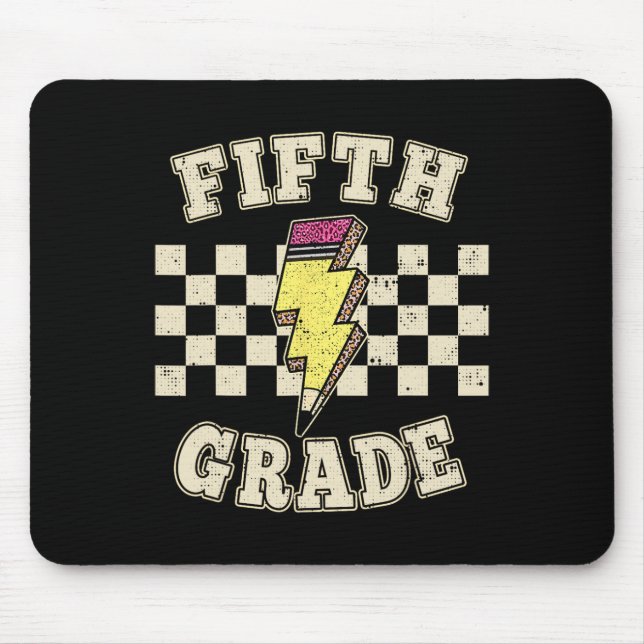 Retro 5th Fifth Grade Teacher Lightning Bolt Teach Mouse Pad (Front)