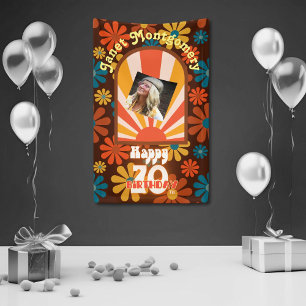Retro 60’s Flower Power Custom Photo 70th Birthday Banner