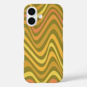 Retro 60s 70s Abstract Lines Pattern Green Yellow  iPhone 16 Case