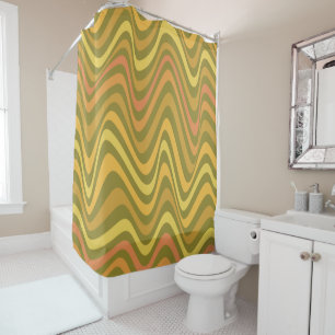 Retro 60s 70s Abstract Lines Pattern Green Yellow Shower Curtain