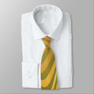 Retro 60s 70s Abstract Lines Pattern Green Yellow Tie