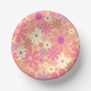 Retro 60s 70s Aesthetic Floral Pattern Paper Plate
