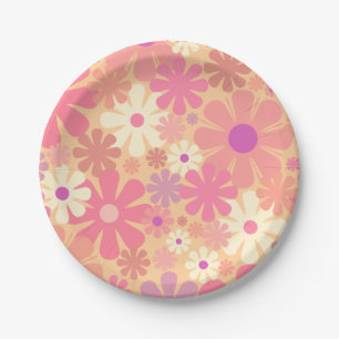 Retro 60s 70s Aesthetic Floral Pattern Paper Plate