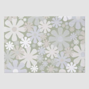 Retro 60s 70s Aesthetic Floral Pattern Sage Green Tissue Paper