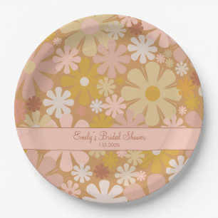 Retro 60s 70s Aesthetic Floral Personalised Paper  Plate