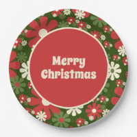 Retro 60s 70s Floral Merry Christmas