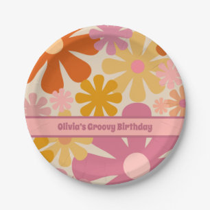 Retro 60s 70s Floral Pattern Personalised Paper Plate
