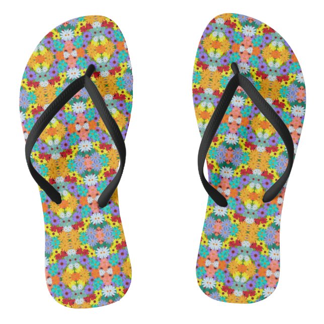 Retro 60s 70s Flower Pattern Jandals (Footbed)