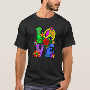 Retro 60's 70's Flower Power Hippy Groovy Love Pea T-Shirt