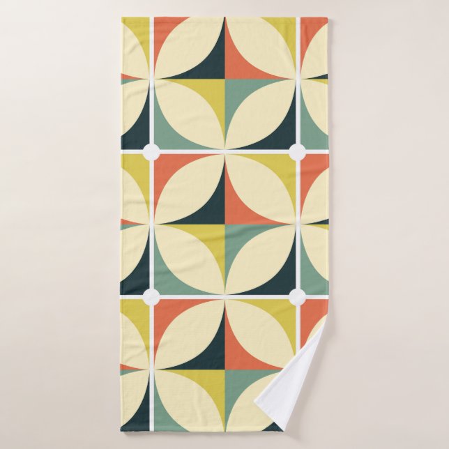 Retro 60's 70's geometric pattern. bath towel (Bath Towel)