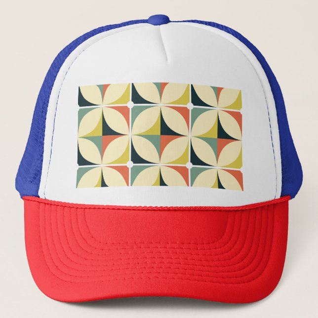 Retro 60's 70's geometric pattern. trucker hat (Front)