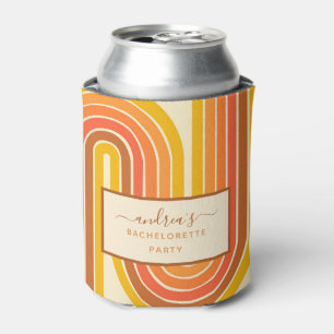 Retro 60s 70s Geometric Rainbow Bachelorette Party Can Cooler