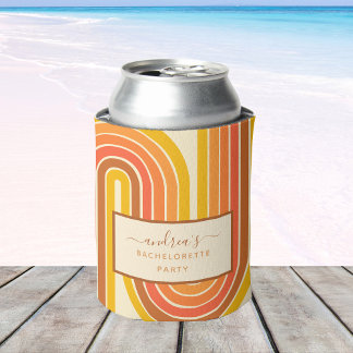 Retro 60s 70s Geometric Rainbow Bachelorette Party Can Cooler