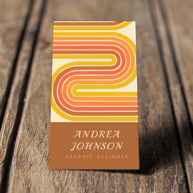 Retro 60s 70s Geometric Rainbow Sixties Waves   Business Card (Creator Uploaded)
