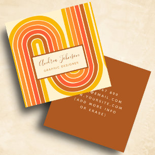 Retro 60s 70s Geometric Rainbow Sixties Waves Square Business Card