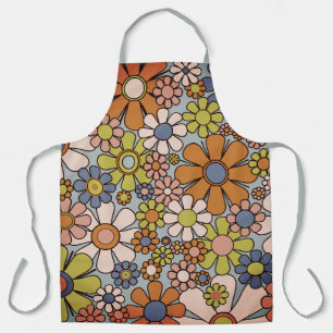 Retro 60s 70s Groovy Floral Pattern Apron