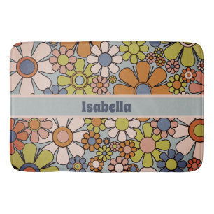 Retro 60s 70s Groovy Floral Personalised Bath Mat