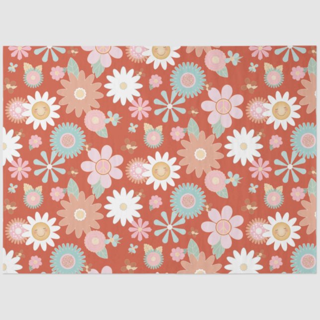 Retro 60s 70s Hippie Daisy Flower Floral Decoupage Tissue Paper (Front)