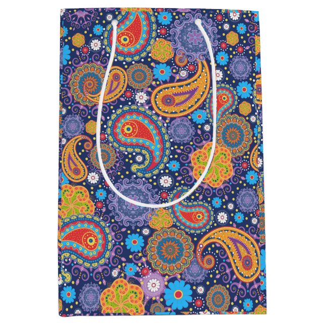 Retro 60s 70s Hippie Paisley Pattern Medium Gift Bag (Front)