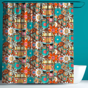 RETRO 60s 70s Hippy Van Feeling Groovy Floral  Shower Curtain