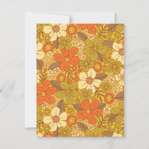 Retro 60s/70s Orange & Olive Green Floral Card