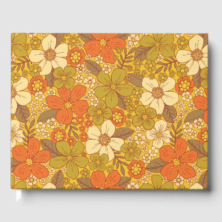 Retro 60s/70s Orange & Olive Green Floral Guest Book