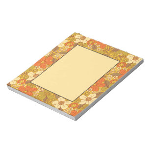 Retro 60s/70s Orange & Olive Green Floral Notepad
