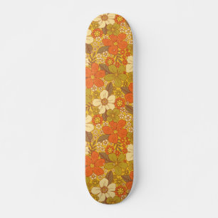 Retro 60s/70s Orange & Olive Green Floral Skateboard