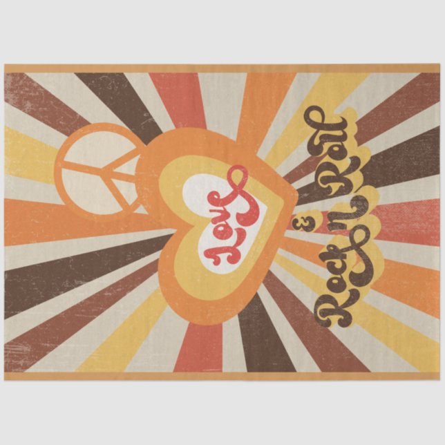 Retro 60s 70s Peace Love Rock n Roll Decoupage Tis Tissue Paper (Front)