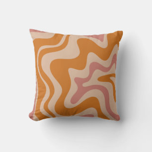 Retro 60s 70s Psychedelic Swirls Orange Pink Cushion