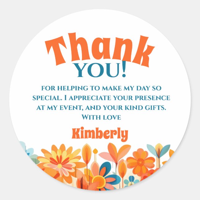 Retro 60s 70's Vibe Flower Power Thank You Classic Round Sticker (Front)